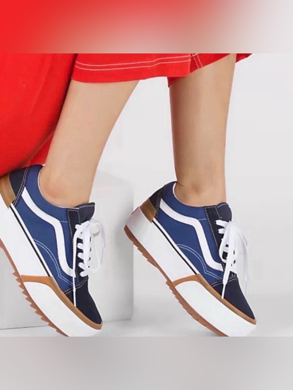 NWT Vans Old Skool Stacked Blue and White Platform Lace-Up Sneakers
